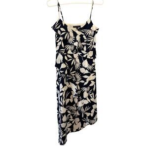 Women's BANANA REPUBLIC Navy White Floral Ruffle Hi Low Asymmetrical Dress Sz 2